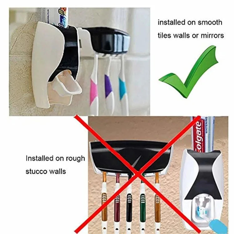 1 set of easy-to-use toothbrush holder with automatic toothpaste dispenser, wall mounted toothbrush storage rack, and bathroom