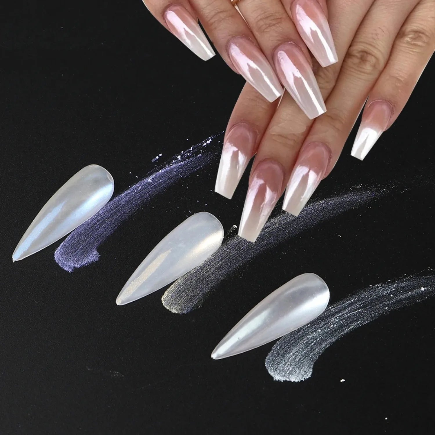 Pearl White Rubbing on Nail Art Glitter Dust Chrome Aurora Yellow Purple Manicure Decorations Mirror Mermaid Nail Powder Pigment