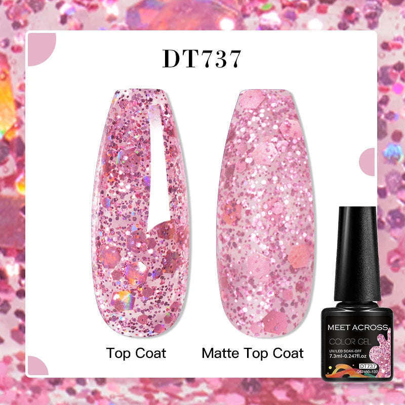 MEET ACROSS 160 Colors 7.3ml Gel Nail Polish Pink Green Blue Fluorescent Summer Glitter Varnish Semi Permanent Nail Art Gel