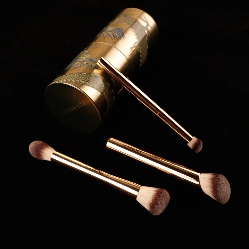 3pcs/set Hourglass Makeup brushes Powder Foundation Blush Concealer Make up brush with Dragon cosmetic bucket Storage box