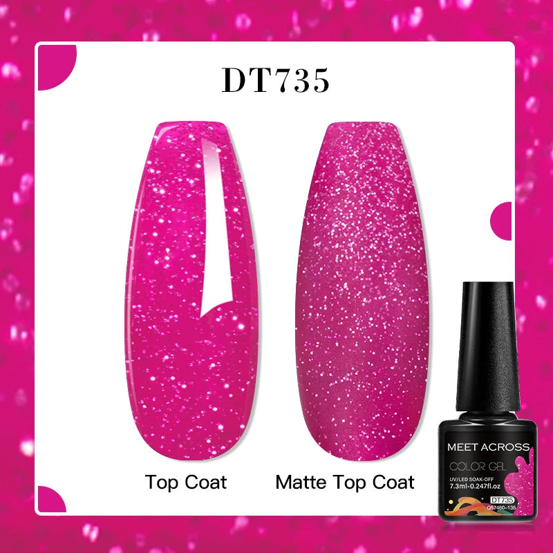 MEET ACROSS 160 Colors 7.3ml Gel Nail Polish Pink Green Blue Fluorescent Summer Glitter Varnish Semi Permanent Nail Art Gel