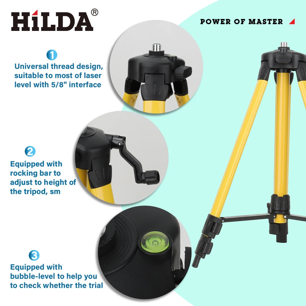 HILDA Laser Level Tripod 1.2M/1.5M 5/8 Inch Adjustable Height Thick Ferroalloy Tripod Laser Level Stand Base for Self Leveling