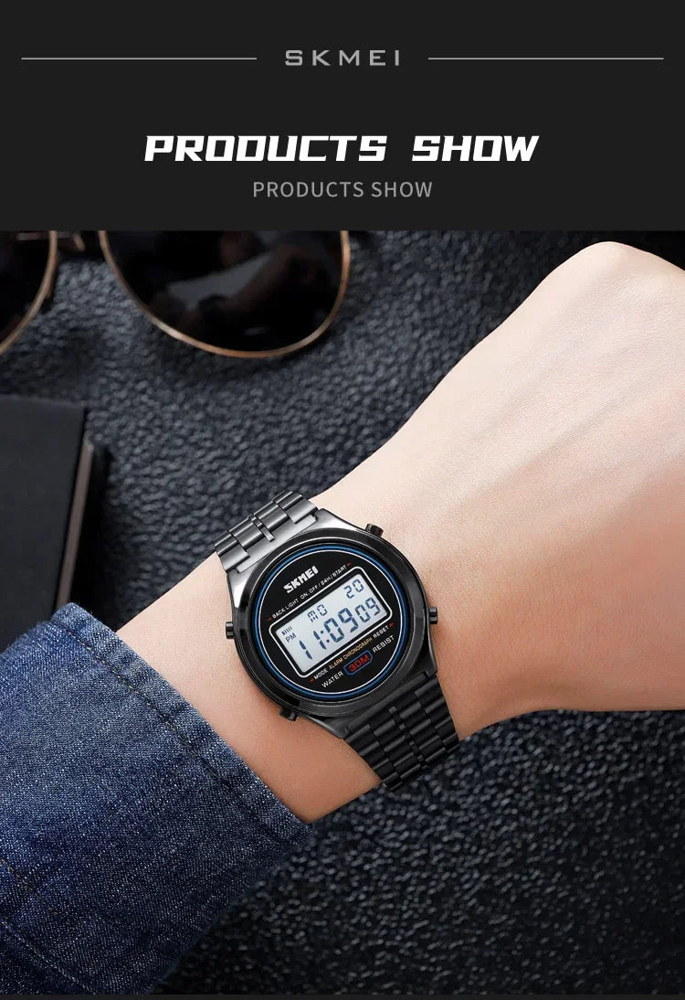 SKMEI 2146 Back Light Display Stopwatch Digital Sport Watches Stainless Steel Men Waterproof Date Alarm Wriswatch reloj hombre