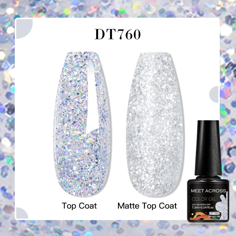 MEET ACROSS 160 Colors 7.3ml Gel Nail Polish Pink Green Blue Fluorescent Summer Glitter Varnish Semi Permanent Nail Art Gel