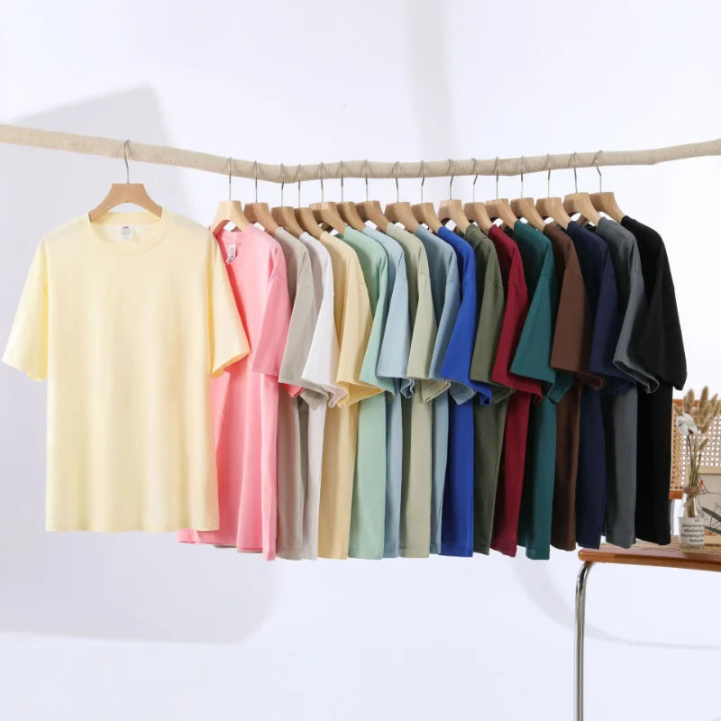 100% Cotton Men's Women Summer T-shirt Loose Short-sleeved Casual Basic T-Shirt Round Neck Solid Color Breathable Unisex Tops