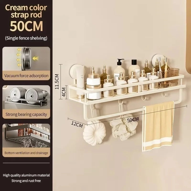 No Drill Suction Cup Adhesive Bathroom Rack Bathroom Shelf Toilet Aluminum Hanging Rack Bathroom Organizer Hang On The Wall