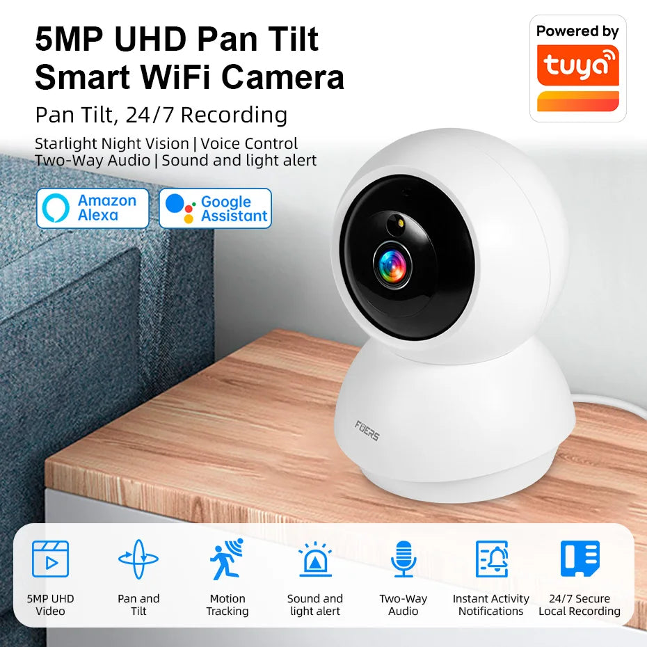 Fuers 4K 8MP IP Camera Indoor WiFi Wireless Surveillance works with Tuya Smart Home APP Auto Tracking CCTV Security Baby Monitor
