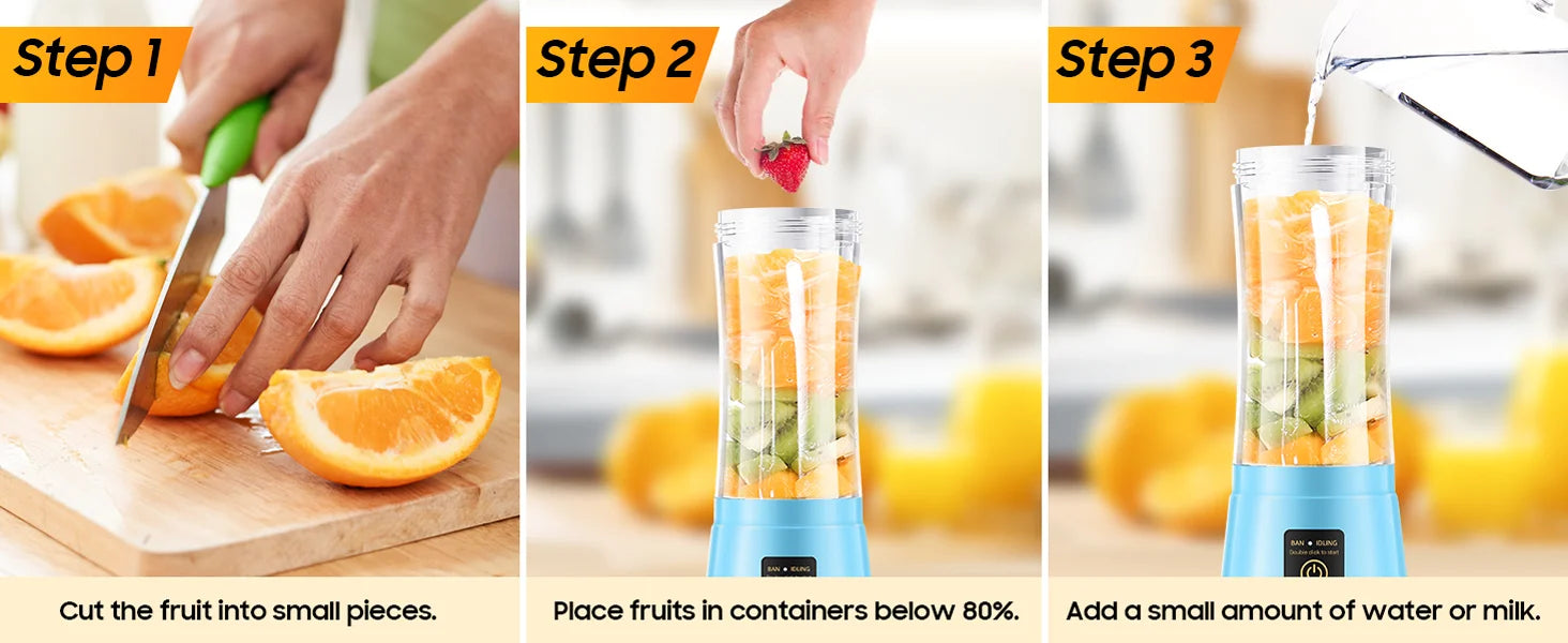 Portable Blender Electric Juicer Stainless Steel Blade 380ml Mini Juice Cup Smoothie Juice Blender Suitable for Commuting
