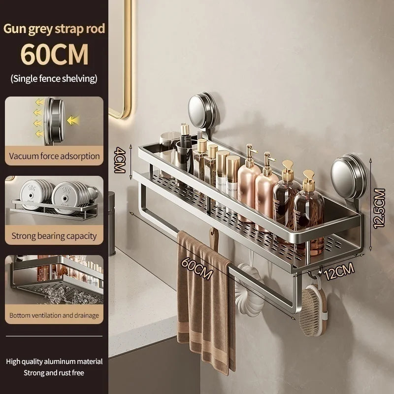 No Drill Suction Cup Adhesive Bathroom Rack Bathroom Shelf Toilet Aluminum Hanging Rack Bathroom Organizer Hang On The Wall