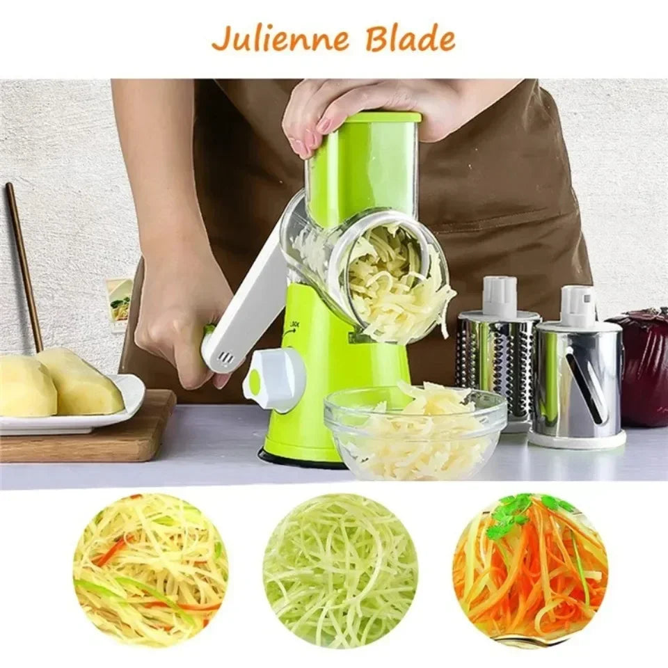 Hot selling 3-in-1 manual vegetable cutting machine with 3 sharp rollers, cheese, potatoes, garlic, kitchen cooking accessories