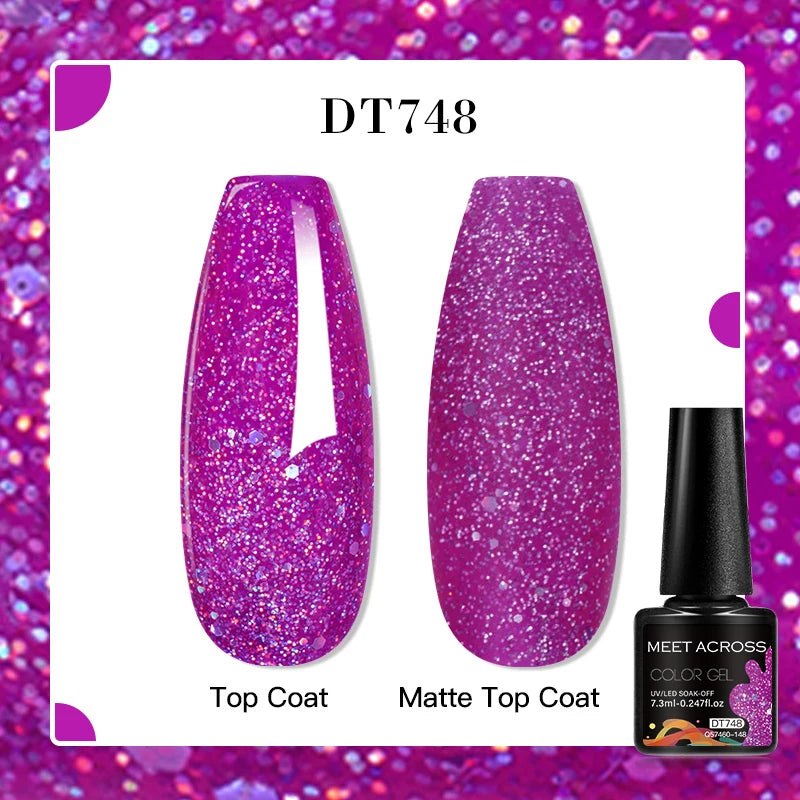 MEET ACROSS 160 Colors 7.3ml Gel Nail Polish Pink Green Blue Fluorescent Summer Glitter Varnish Semi Permanent Nail Art Gel