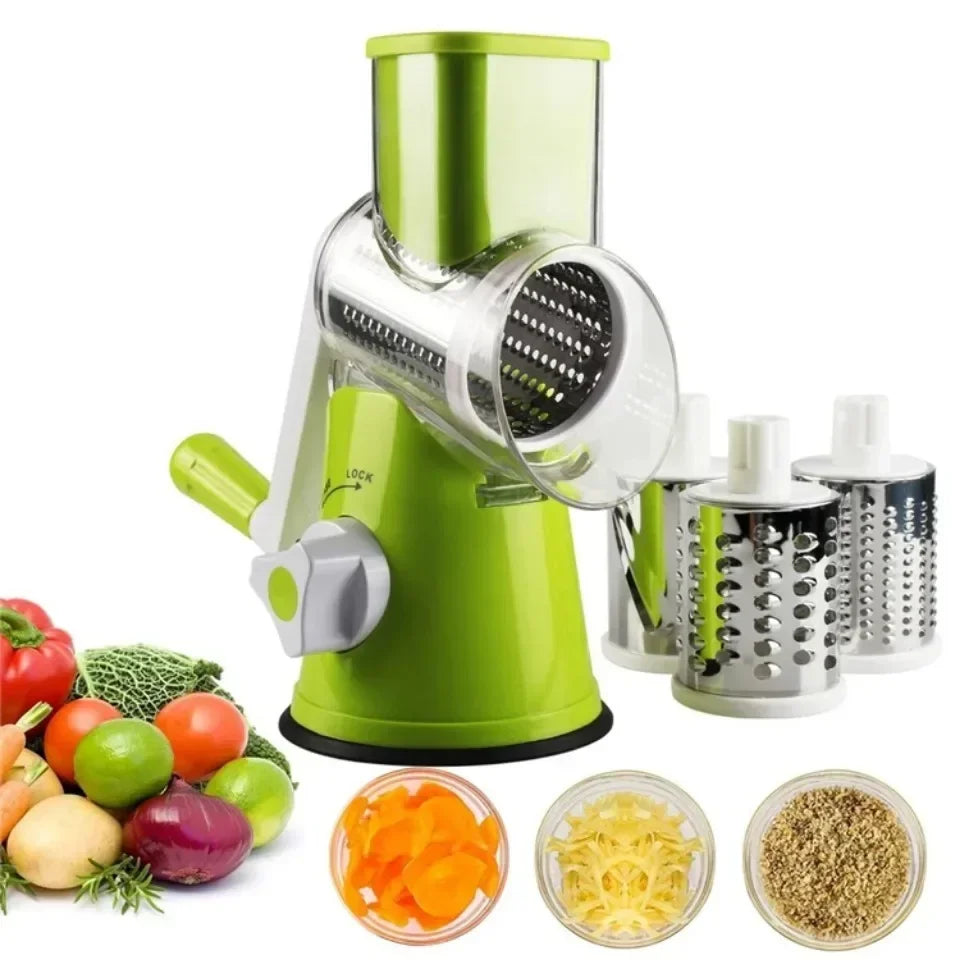 Hot selling 3-in-1 manual vegetable cutting machine with 3 sharp rollers, cheese, potatoes, garlic, kitchen cooking accessories
