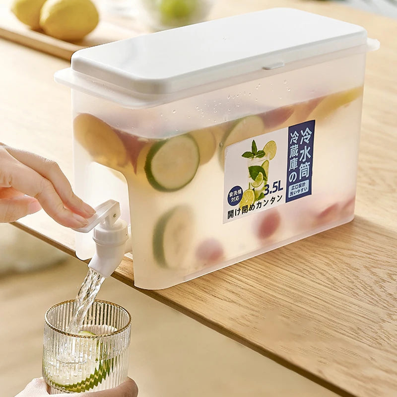3.5L Water Kettle Or Faucet Beverage Dispenser Cold Juice Lemonade Drinks Bucket Liquid Storage Tank Outdoor Fridge Organizers