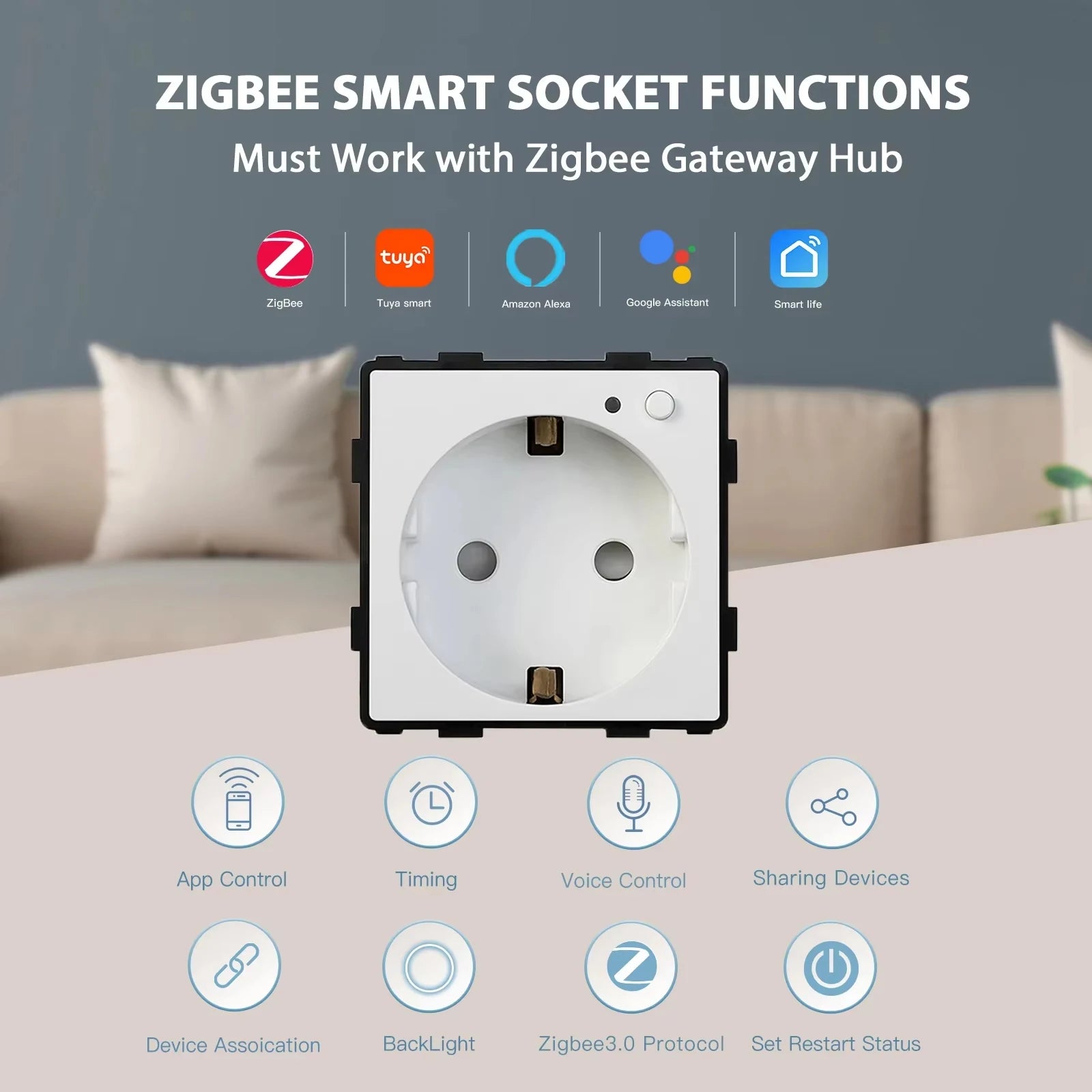 BSEED Zigbee Power Socket Tuya Smart EU Socket Plug With 20W Type-c USB Functions Parts Matte Plastic Frames DIY Accessories