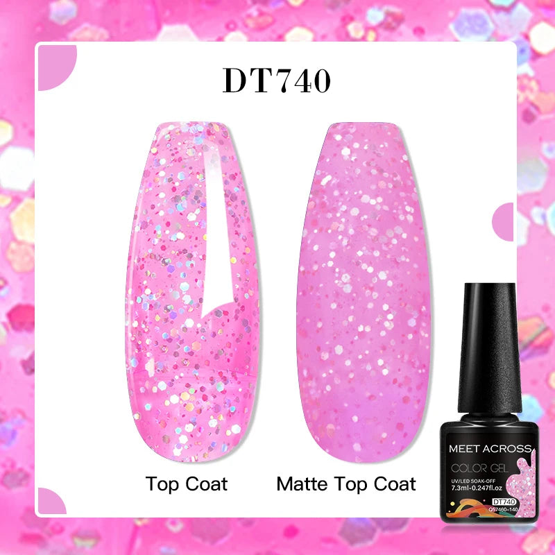 MEET ACROSS 160 Colors 7.3ml Gel Nail Polish Pink Green Blue Fluorescent Summer Glitter Varnish Semi Permanent Nail Art Gel
