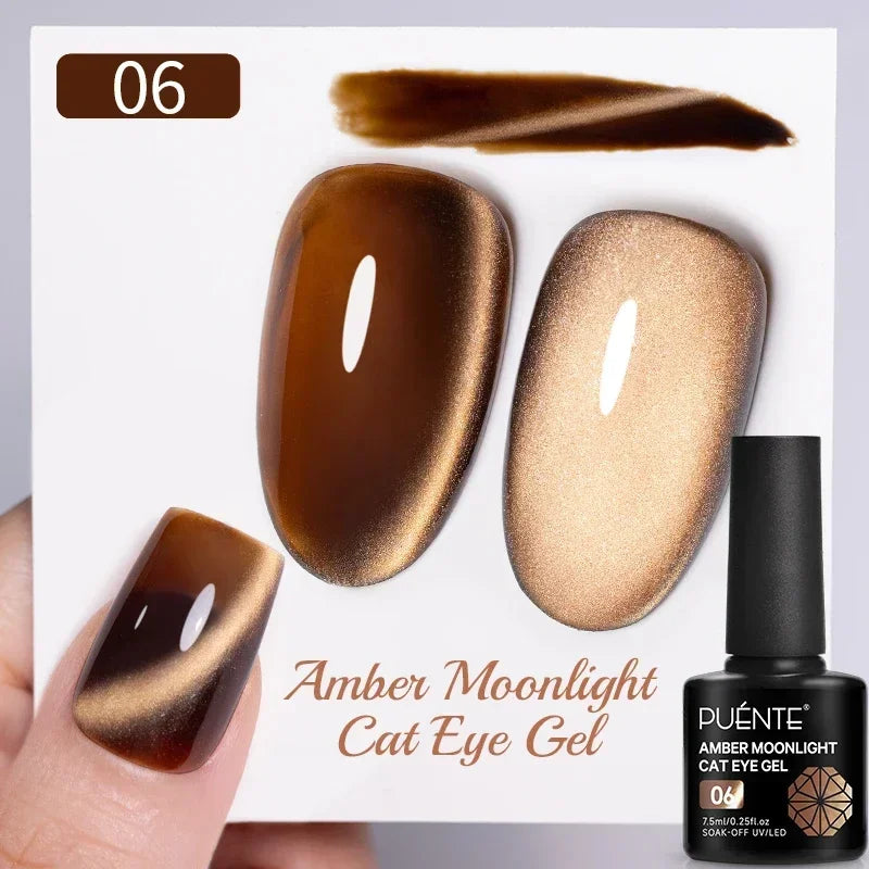 PUENTE 7.5ML Smooth Ceramics Cat Magnetic Gel Nail Polish White Moonlight Shades Cat Eye Soak Off UV Nail Art Varnish Manicure