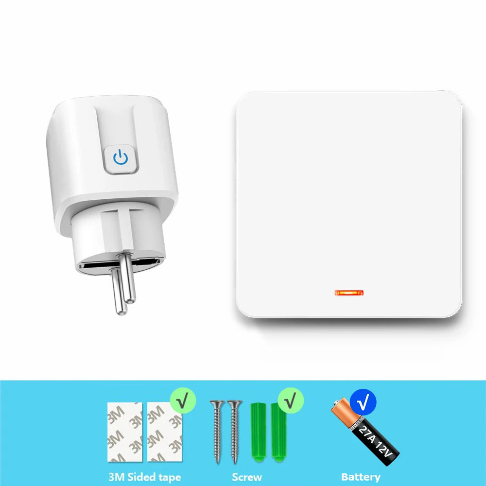 RF Wireless Smart Plug 110V 220V 16A High-power Socket and 86 Wireless Push Button Wall Switch with Battery for Home Appliance