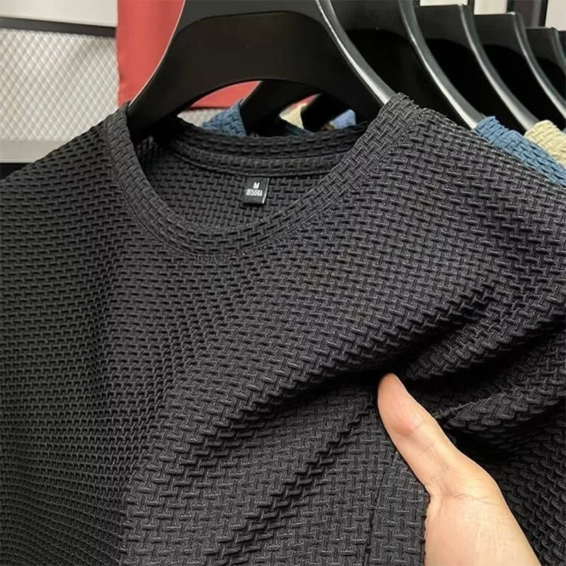 Mesh Ice Silk T-shirt Men's Short sleeved Round Neck New T-sleeved Men's Bottom Shirt Summer Solid Color Men's Top