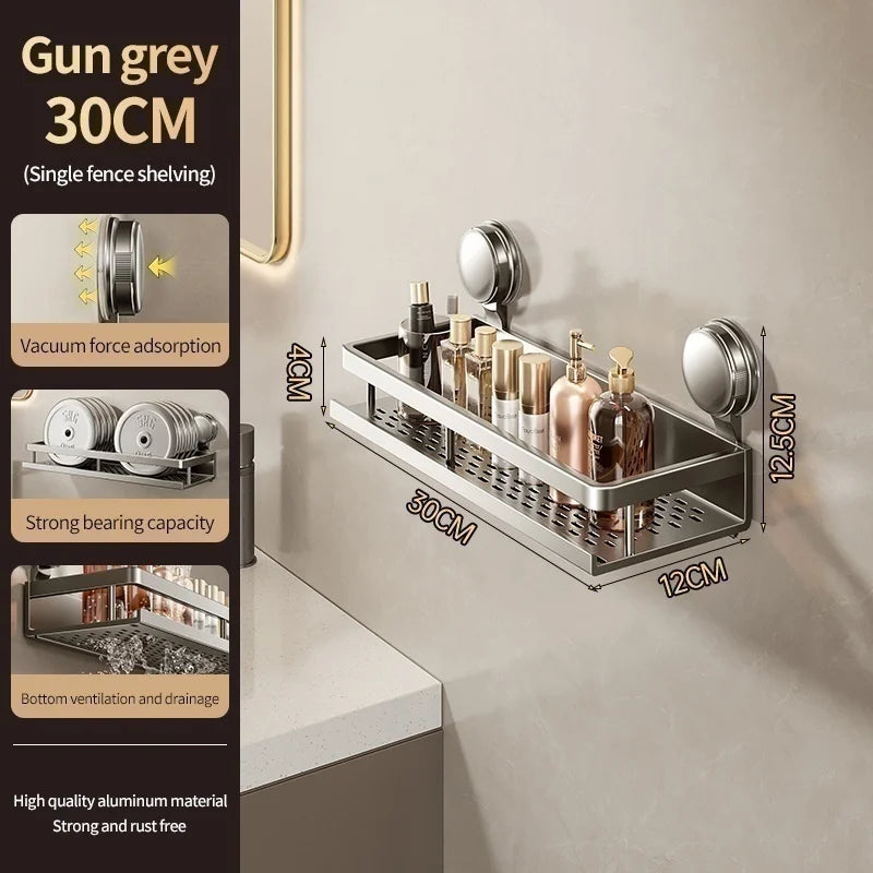 No Drill Suction Cup Adhesive Bathroom Rack Bathroom Shelf Toilet Aluminum Hanging Rack Bathroom Organizer Hang On The Wall