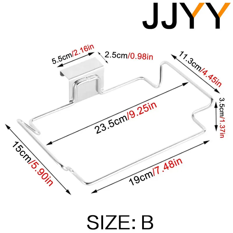 JJYY Kitchen Trash Rack Cabinet Door Garbage Bags Holder Stainless Steel Closet Garbage Storage Holder Kitchen Storage Supplies