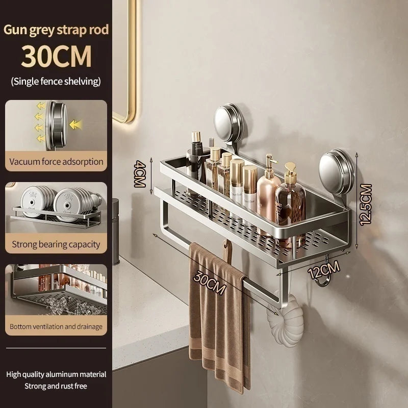 No Drill Suction Cup Adhesive Bathroom Rack Bathroom Shelf Toilet Aluminum Hanging Rack Bathroom Organizer Hang On The Wall