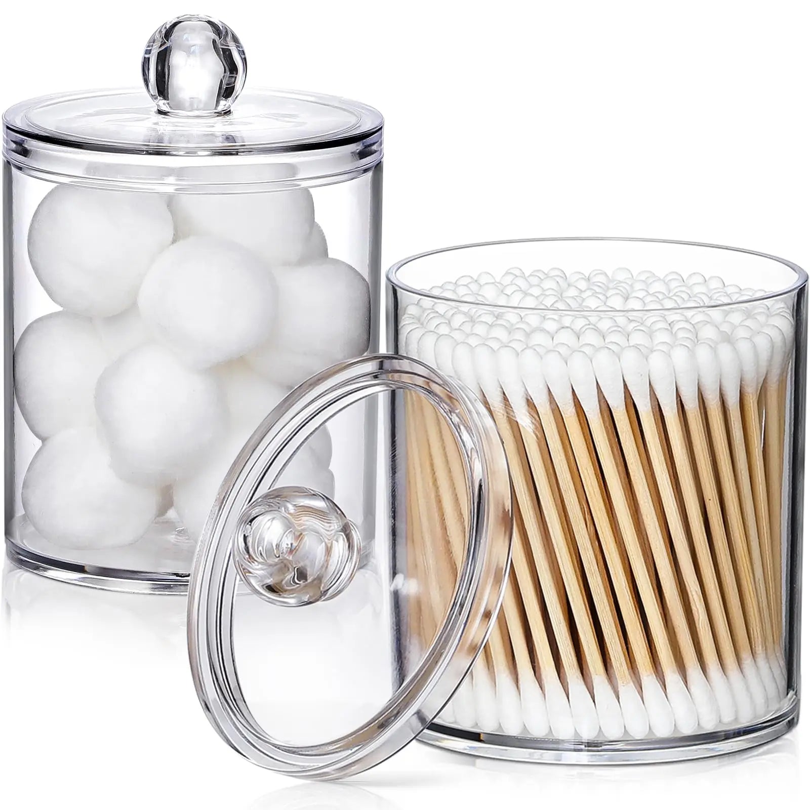 4 Pack Acrylic Qtip Holder Dispenser for Cotton Swabs, Balls, Pads, Floss Picks- Small Clear Vanity Makeup Storage Box Organizer
