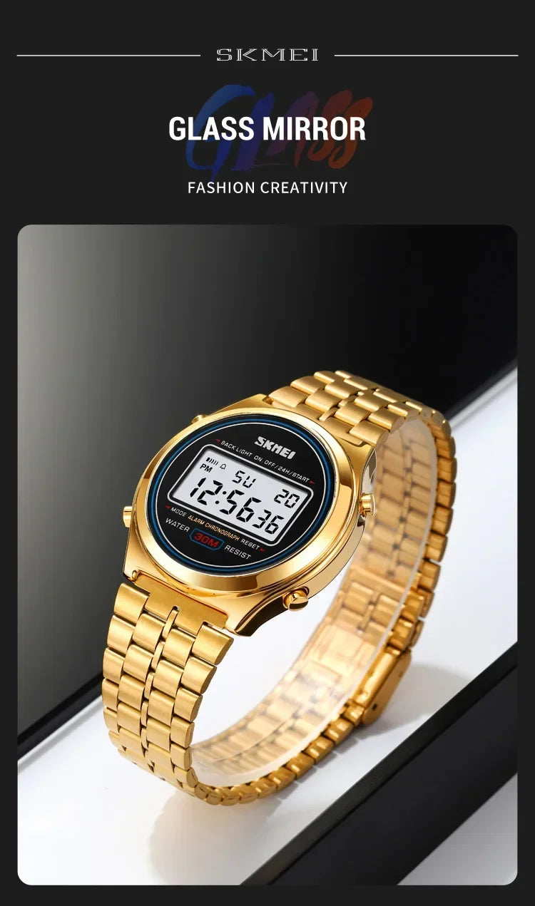 SKMEI 2146 Back Light Display Stopwatch Digital Sport Watches Stainless Steel Men Waterproof Date Alarm Wriswatch reloj hombre