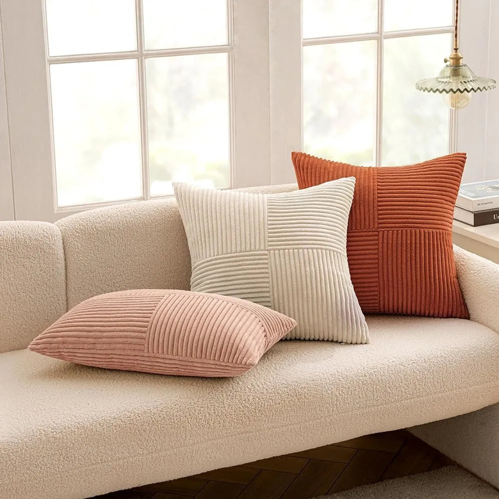 Rust Boho Throw Pillow Cover 18x18 Inch for Couch Bed Sofa Soft Corss Corduroy Patchwork Textured Terracotta Accent Cushion Case