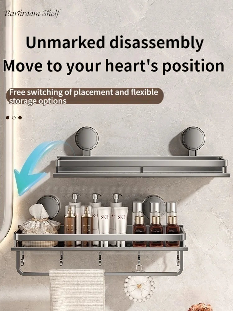 No Drill Suction Cup Adhesive Bathroom Rack Bathroom Shelf Toilet Aluminum Hanging Rack Bathroom Organizer Hang On The Wall