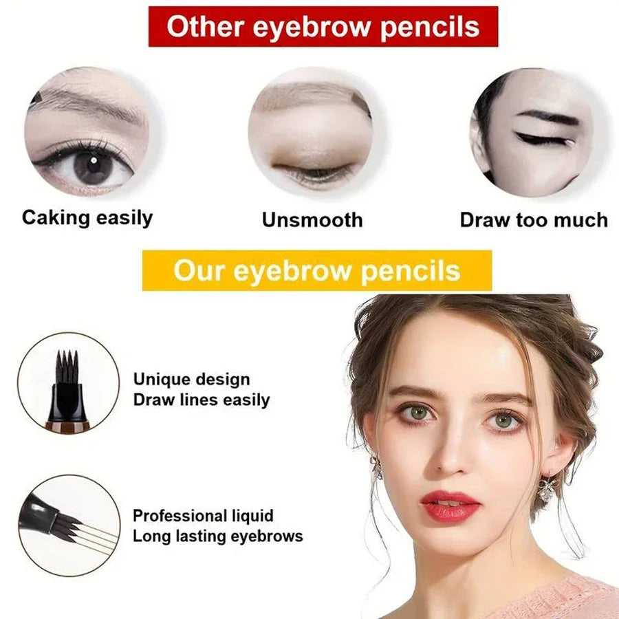 Microblading Eyebrow Pencils with 4 Split Head Waterproof 5 Colors Eyebrow Pens Natural Looking Brows Makeup for Women Cosmetics