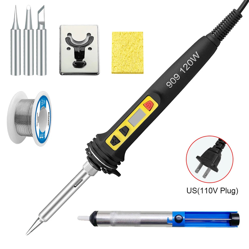 100W/120W Digital Soldering Iron Kit Repair Soldering Tool Set Electric Soldering Iron Dual Calibration Temperature 200-600C