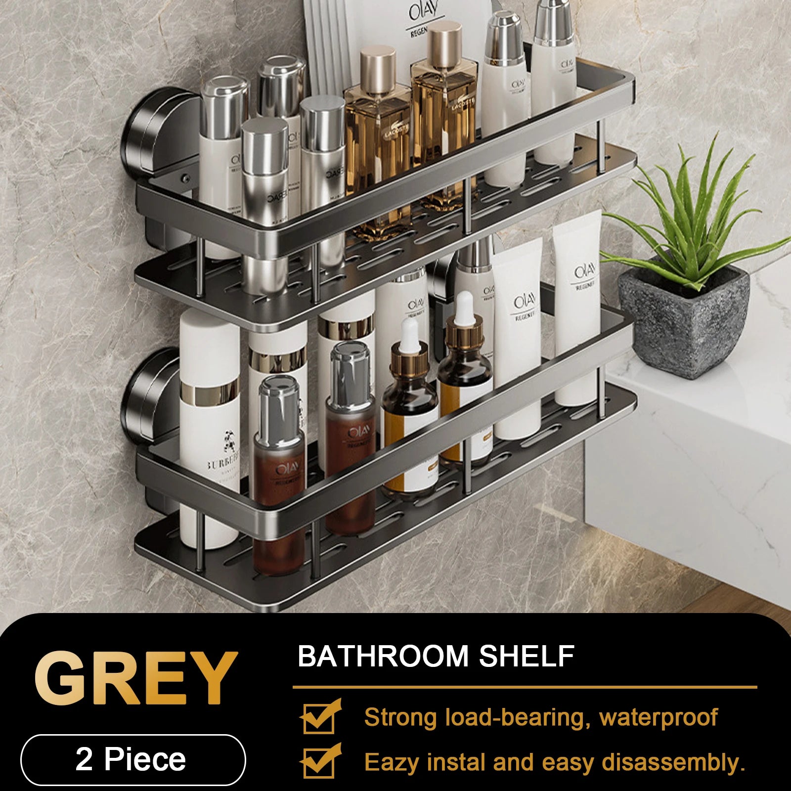 Suction Cup Bathroom Shelf No Drill Wall Mounted Shampoo Bottle Shower Rack Toilet Storage Rack Aluminum Bathroom Kitchen