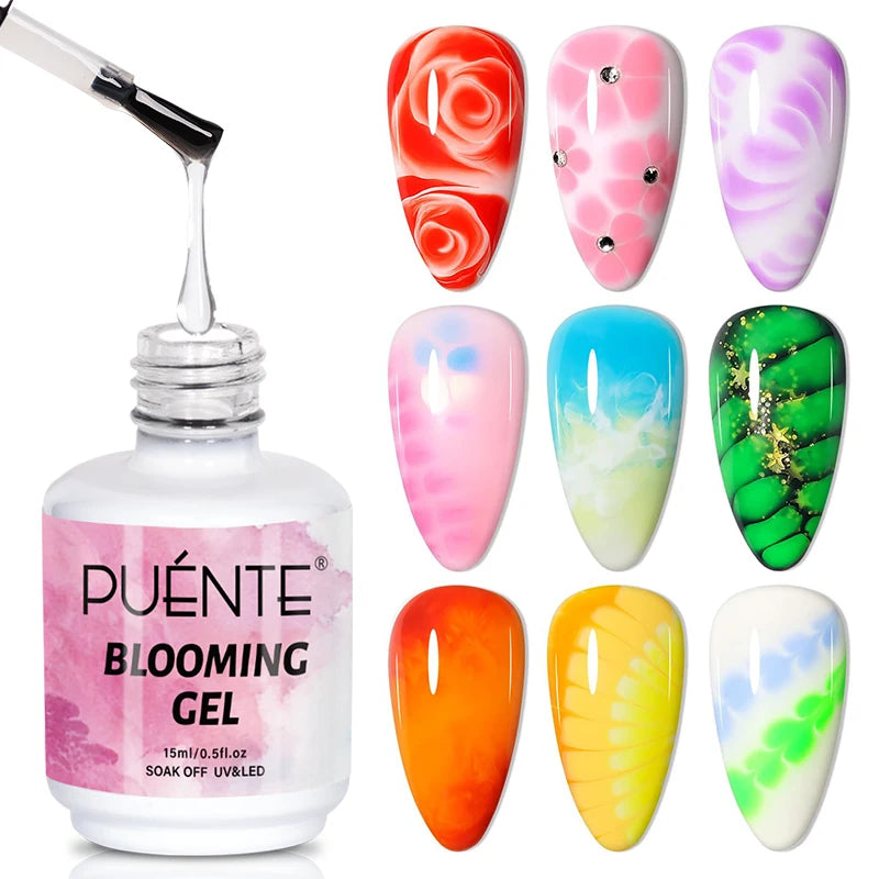 15ML Blooming Marble Gradient Gel Nail Polish Spreading Effect Watercolor Floral Print Nail Art Soak Off UV/LED Nail Varnish
