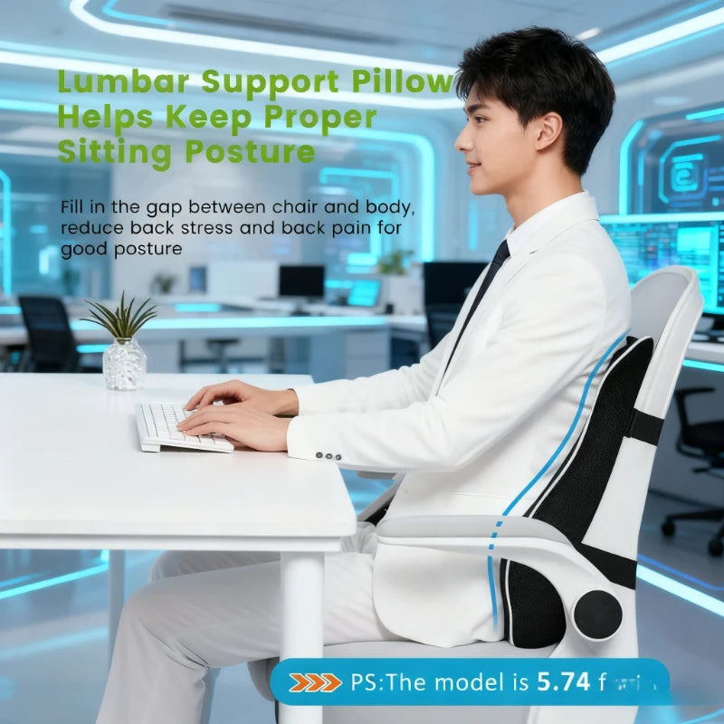 Car Seat Office Chair Back Lumbar Support Car Waist Rest Rebound Memory Foam Cushion Pad Back Lumbar Cushion for Car Driver