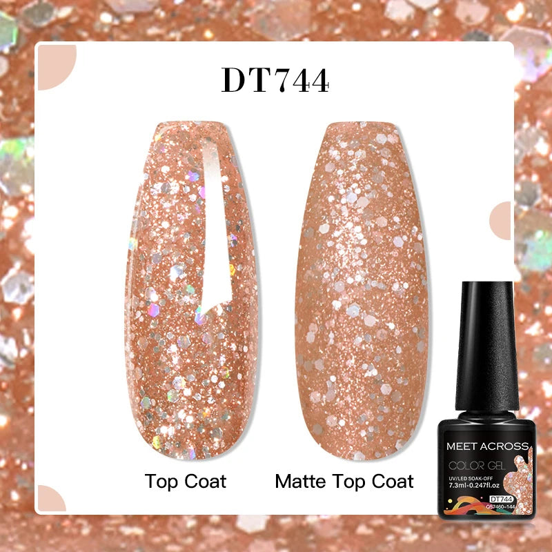 MEET ACROSS 160 Colors 7.3ml Gel Nail Polish Pink Green Blue Fluorescent Summer Glitter Varnish Semi Permanent Nail Art Gel