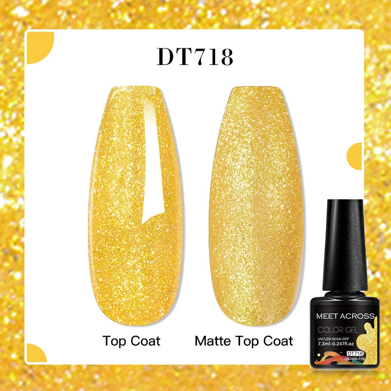 MEET ACROSS 160 Colors 7.3ml Gel Nail Polish Pink Green Blue Fluorescent Summer Glitter Varnish Semi Permanent Nail Art Gel