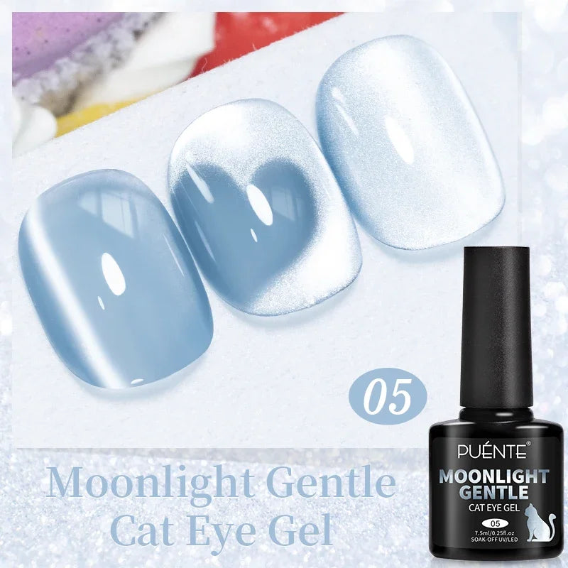 PUENTE 7.5ML Smooth Ceramics Cat Magnetic Gel Nail Polish White Moonlight Shades Cat Eye Soak Off UV Nail Art Varnish Manicure