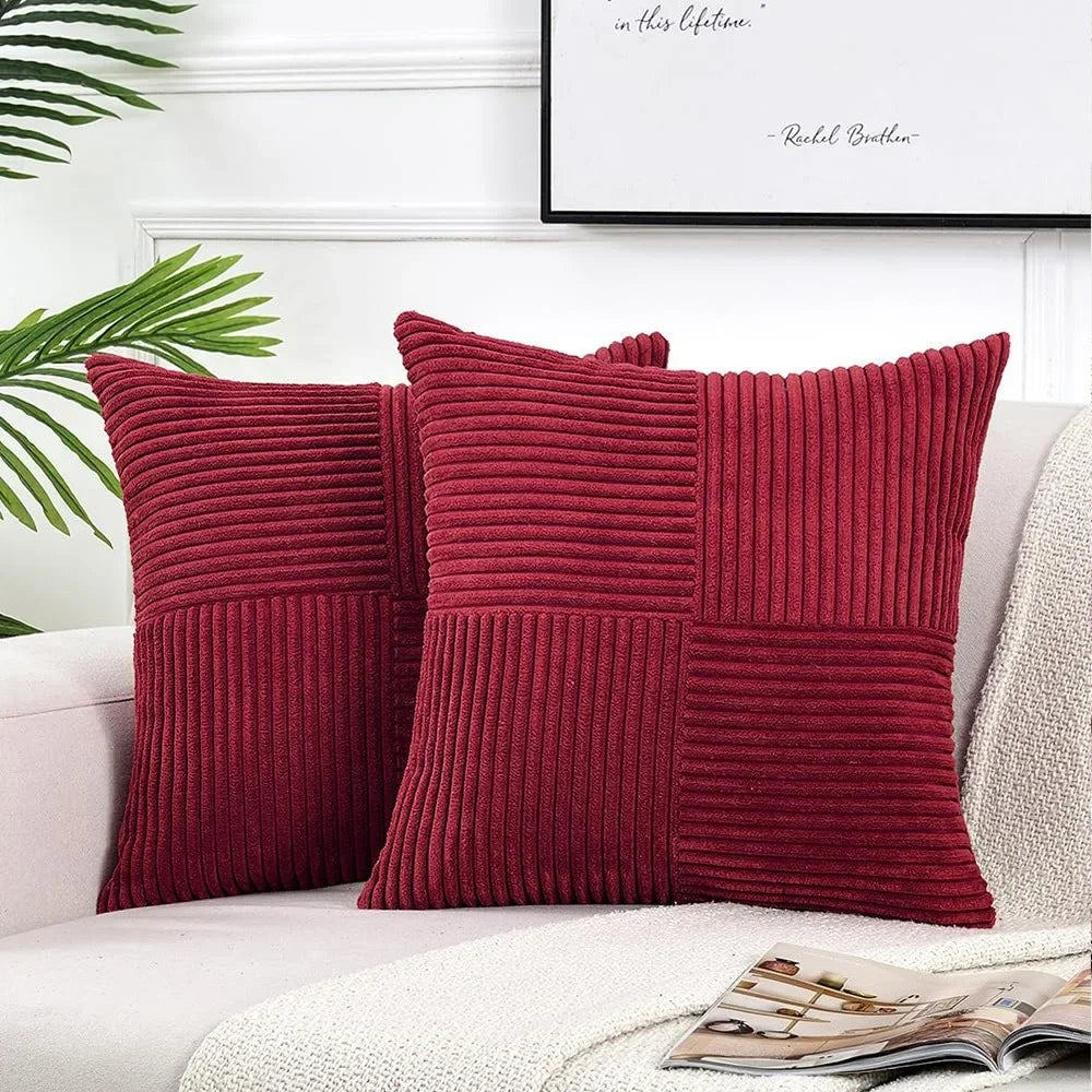 Rust Boho Throw Pillow Cover 18x18 Inch for Couch Bed Sofa Soft Corss Corduroy Patchwork Textured Terracotta Accent Cushion Case