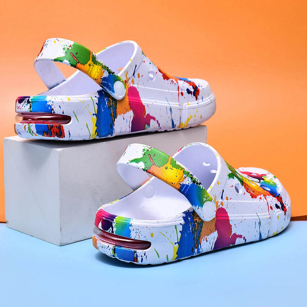 Couple Style Men's and Women's Clogs Sandals Slippers Inkjet Pattern Air Cushion Breathable Beach Sandals Outdoor Thick-Soled Mu