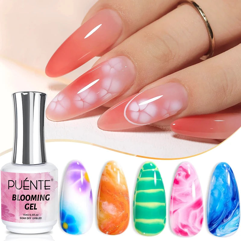 15ML Blooming Marble Gradient Gel Nail Polish Spreading Effect Watercolor Floral Print Nail Art Soak Off UV/LED Nail Varnish