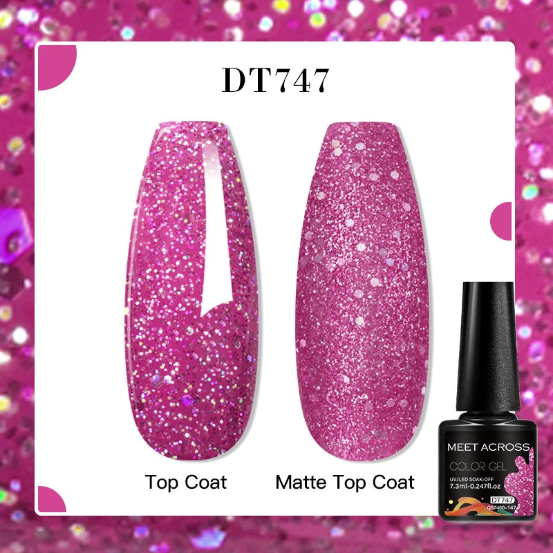 MEET ACROSS 160 Colors 7.3ml Gel Nail Polish Pink Green Blue Fluorescent Summer Glitter Varnish Semi Permanent Nail Art Gel