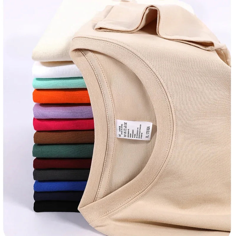 100% Cotton Men's Women Summer T-shirt Loose Short-sleeved Casual Basic T-Shirt Round Neck Solid Color Breathable Unisex Tops
