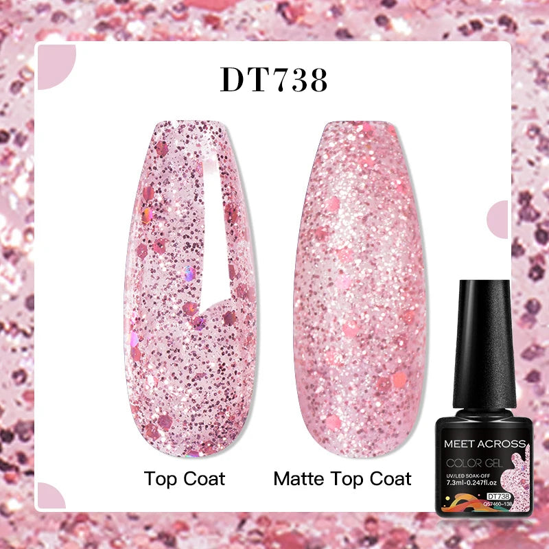 MEET ACROSS 160 Colors 7.3ml Gel Nail Polish Pink Green Blue Fluorescent Summer Glitter Varnish Semi Permanent Nail Art Gel