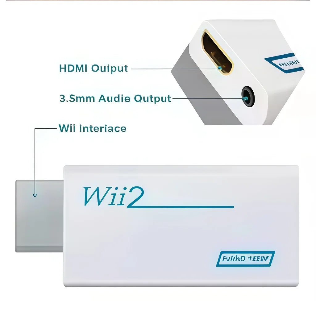 Wii to HDMI Converter with 3.5mm Audio - Digital Adapter for HDTV/Monitor, 480p to 1080p/720P Compatible (Not for Wii Mini)