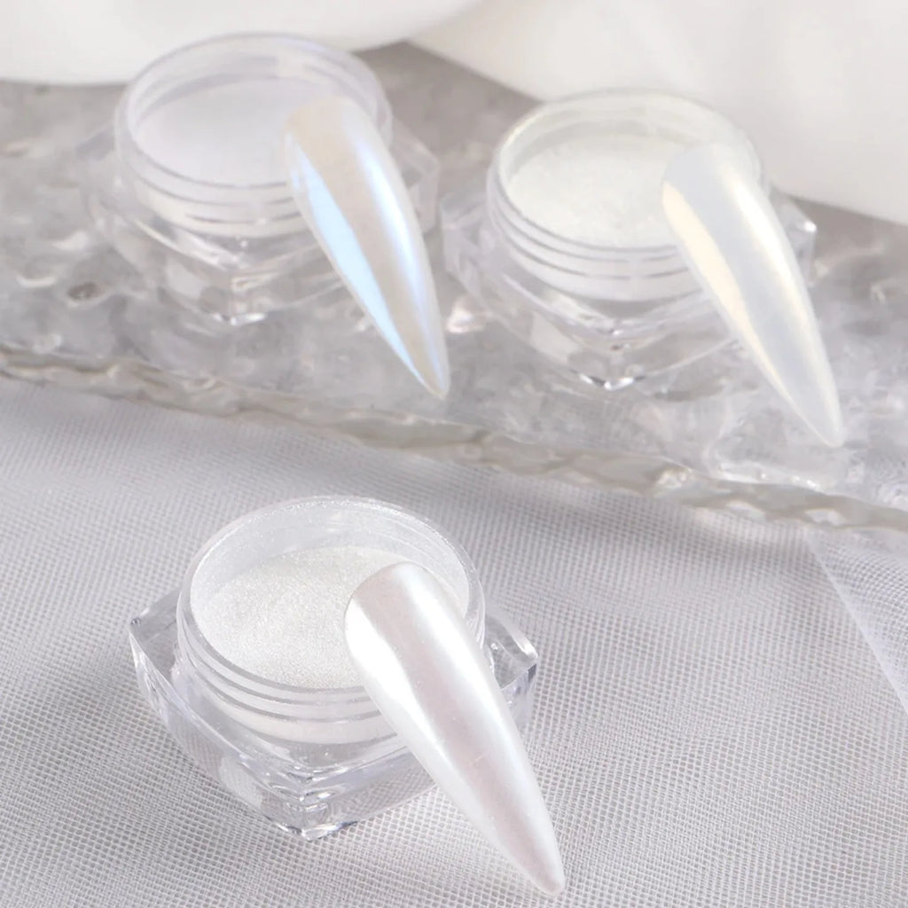 Pearl White Rubbing on Nail Art Glitter Dust Chrome Aurora Yellow Purple Manicure Decorations Mirror Mermaid Nail Powder Pigment