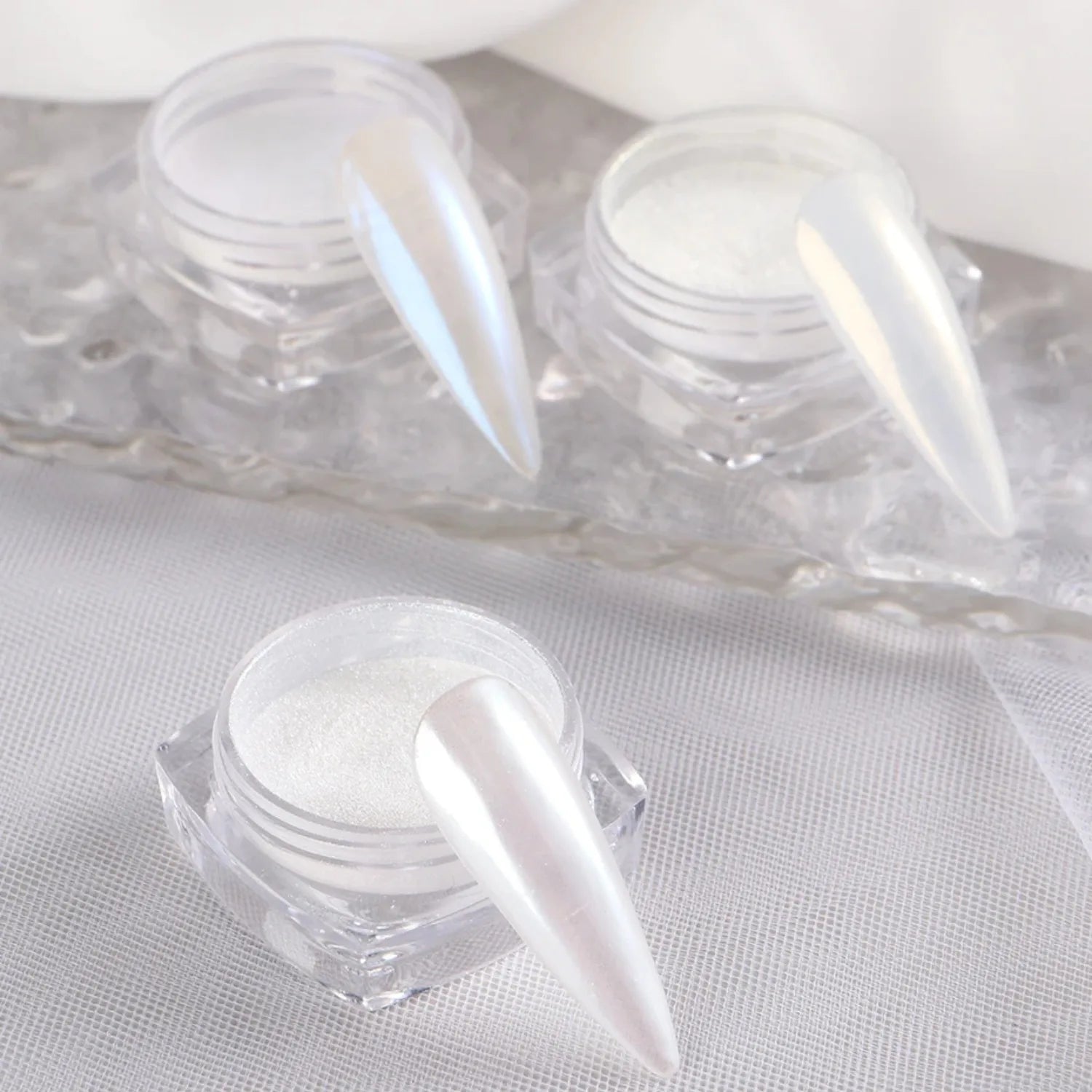 Pearl White Rubbing on Nail Art Glitter Dust Chrome Aurora Yellow Purple Manicure Decorations Mirror Mermaid Nail Powder Pigment