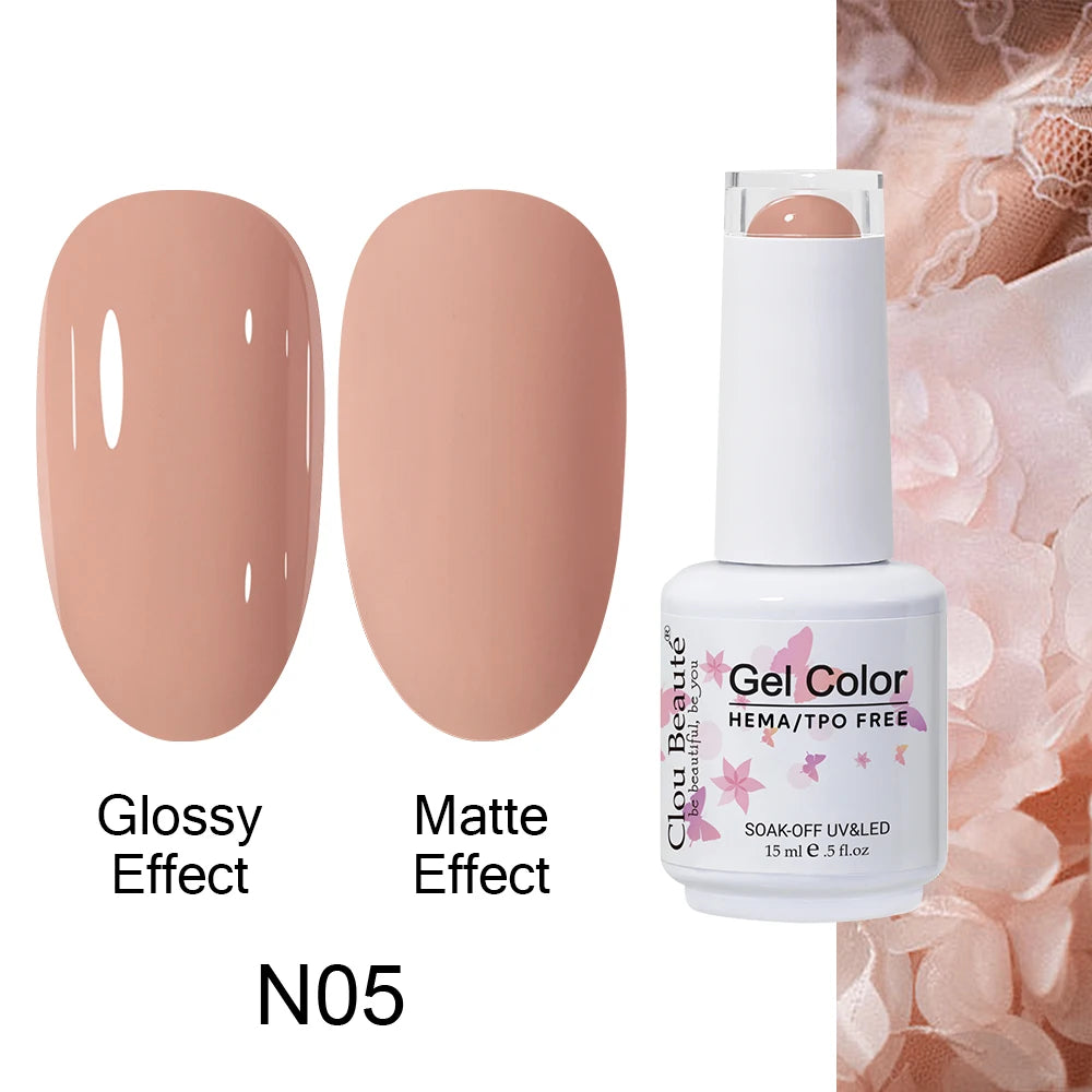 Clou Beaute 15ml HEMA TPO FREE Color Gel Nail Polish Nude Pink Red Green Collection Nail Gel Polish Glitter Soak Off UV LED Gel