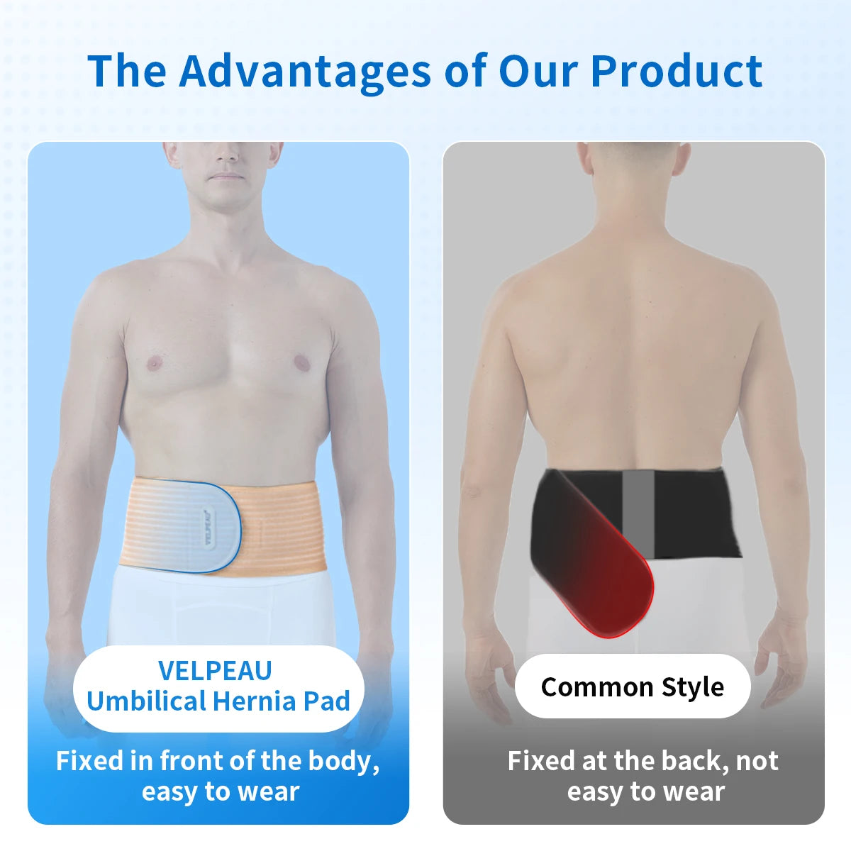 VELPEAU Umbilical Hernia Belt for Epigastric Incisional and Navel Hernia, Abdominal Binder with Removable Compression Pad