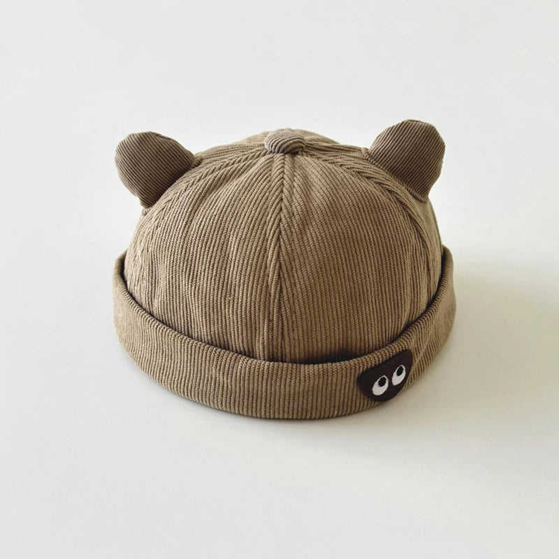 Autumn Corduroy Baby Landlord Hat Cartoon Ear Toddler Melon Cap 1-4year Kids Solid Color Bonnet Children Brimless Docker Caps 모자