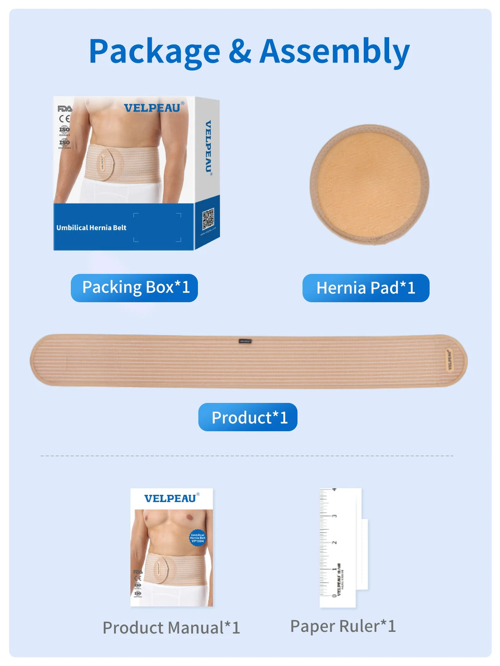 VELPEAU Umbilical Hernia Belt for Epigastric Incisional and Navel Hernia, Abdominal Binder with Removable Compression Pad